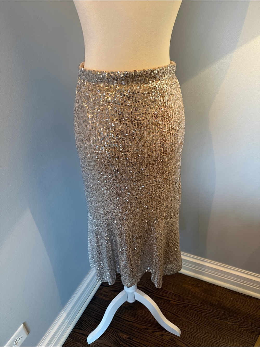 Cable & Gauge Champagne Sequin Midi Skirt - Picture 4 of 5
